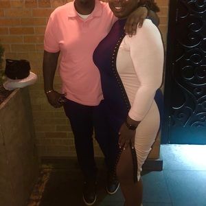 Two tone blue and pink midi dress